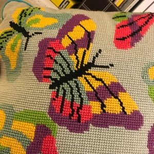 Vintage Bedding - Butterfly Bright Handmade Needlepoint Pillow Vintage Bedding - Butterfly Bright Handmade Needlepoint Pillow